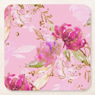 Dessous De Verre Carré Floral rose