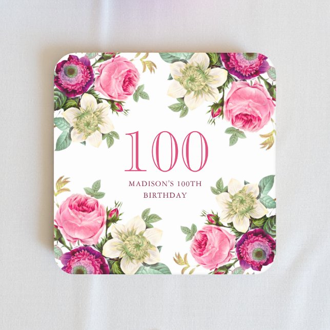 Dessous De Verre Carré Floral rose 100e anniversaire (Créateur téléchargé)