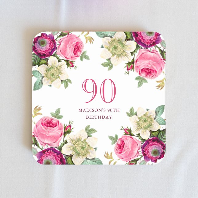 Dessous De Verre Carré Floral rose 90e anniversaire (Créateur téléchargé)