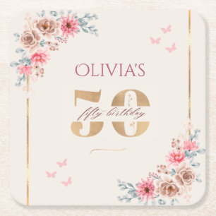Dessous De Verre Carré Floral Thème 50ème anniversaire