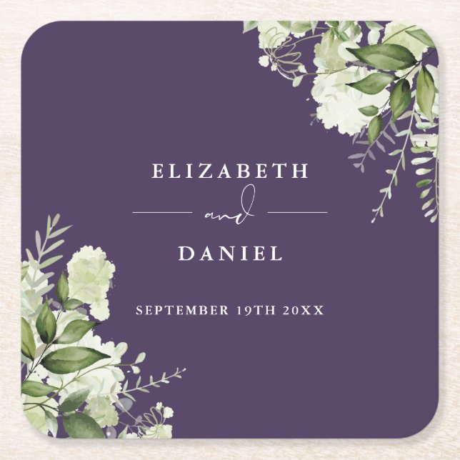 Dessous De Verre Carré Floral Vert Élégant violet Mariage (Devant)