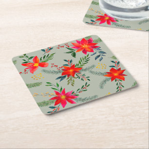 Dessous De Verre Carré Flore de Noël Rouge Poinsettia