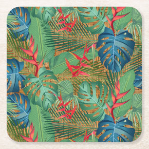 Dessous De Verre Carré Flore tropicale en osier