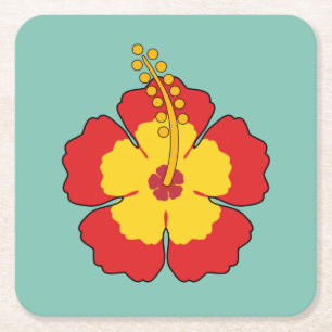 Dessous De Verre Carré Flower rouge hibiscus