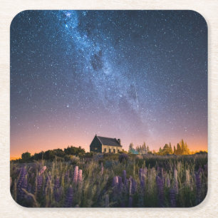 Dessous De Verre Carré Flowers (homonymie) Lupines Blooming Lake Tekapo
