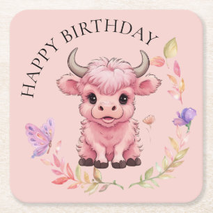Dessous De Verre Carré Fluffy Rose Highlands Scottish Cow