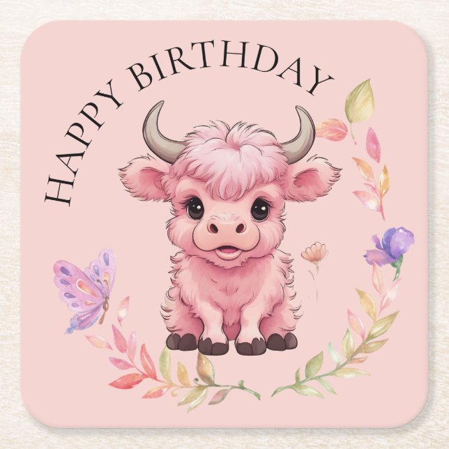 Dessous De Verre Carré Fluffy Rose Highlands Scottish Cow (Devant)