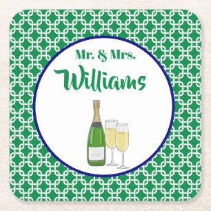 Dessous De Verre Carré Flûtes à champagne Mr. & Mrs. Script Mariée & Mari