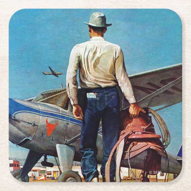 Dessous De Verre Carré Flying Cowboy par Mead Schaeffer (Devant)
