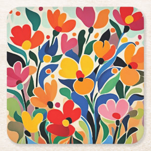 Dessous De Verre Carré Fond floral abstrait, vibrant,