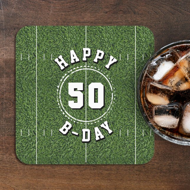 Dessous De Verre Carré Football Field 50 Yard Line 50th Birthday Party (Football Field 50 Yard Line 50th Birthday Party Square Paper Coaster
)