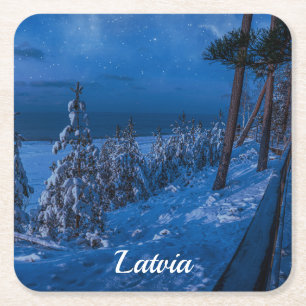 Dessous De Verre Carré Forest path at winter night