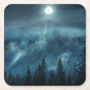 Dessous De Verre Carré Forests   Moonlit Forest