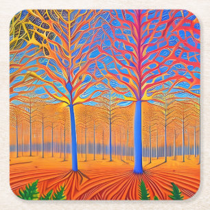 Dessous De Verre Carré Forêt forestière d'Art Moderne