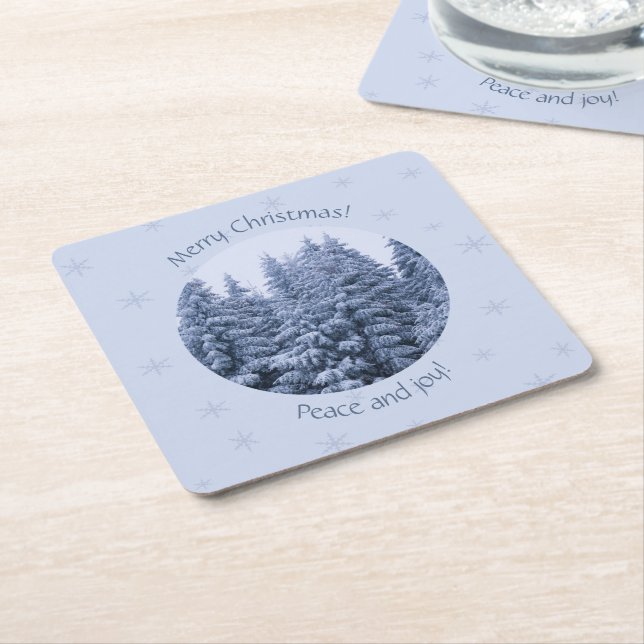 Dessous De Verre Carré Forêt hivernale magique - noël (Incliné)