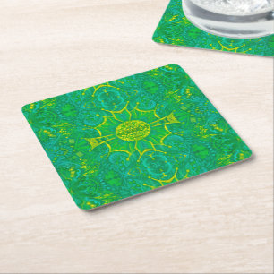 Dessous De Verre Carré Forêt papillon Bohème Arabesque Motif Vert