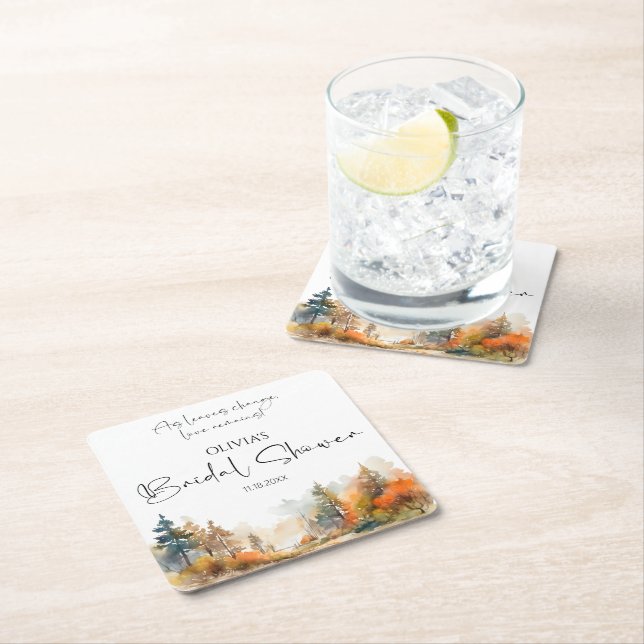 Dessous De Verre Carré Forêt rustique Forêt d'automne Forêt nuptiale (En situation)