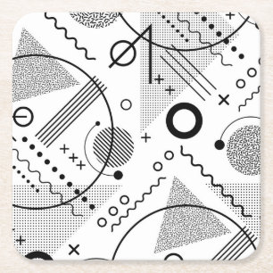 Dessous De Verre Carré Formes et lignes géométriques en noir et blanc coo