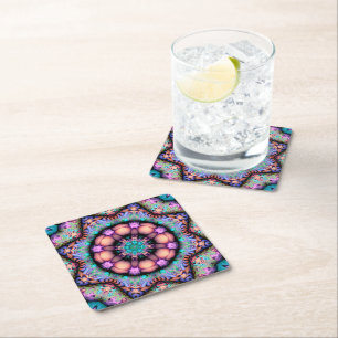 Dessous De Verre Carré Fractal Mandala Floral Psychedelic