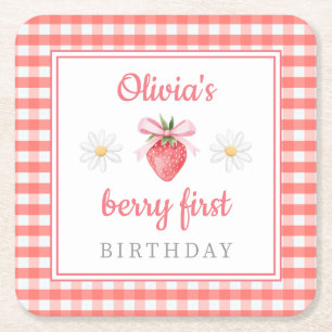 Dessous De Verre Carré Fraise 1er anniversaire Baie Premier Anniversaire 