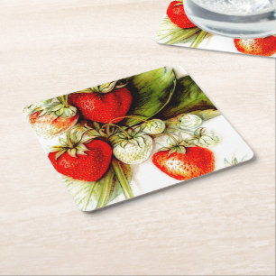 Dessous De Verre Carré fraise Vintage