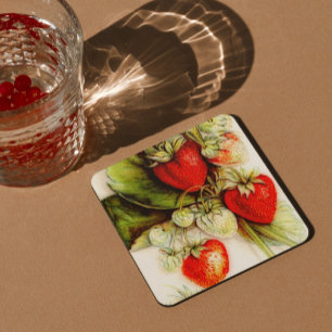 Dessous De Verre Carré fraise vintage
