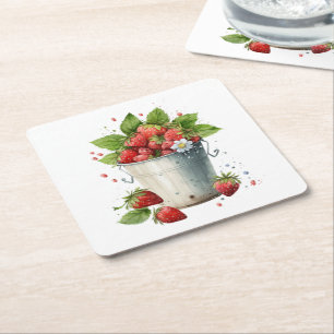 Dessous De Verre Carré Fraises fraîches cuites dans un seau