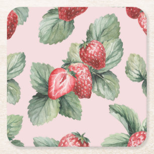 Dessous De Verre Carré Fraises mûres d'été : Aquarelle rose