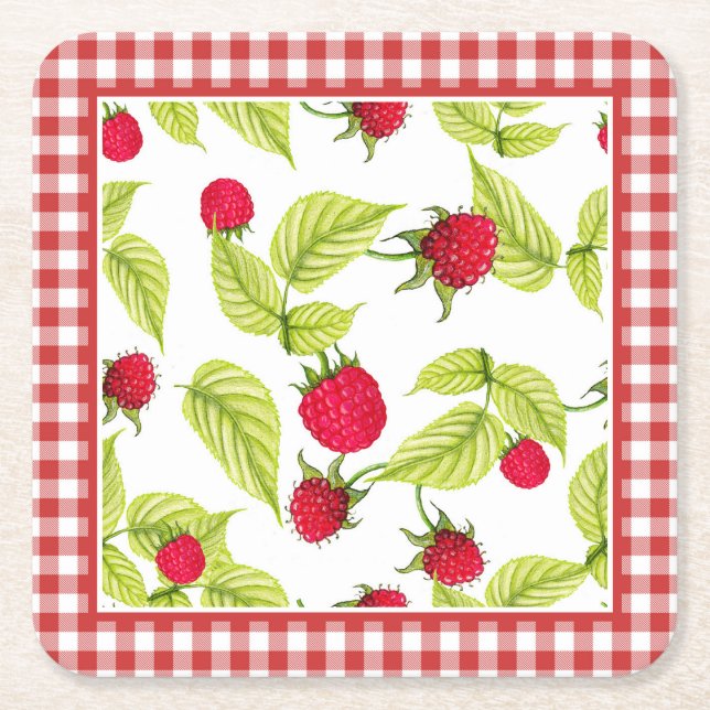 Dessous De Verre Carré Framboises sur En vichy rouge (Devant)