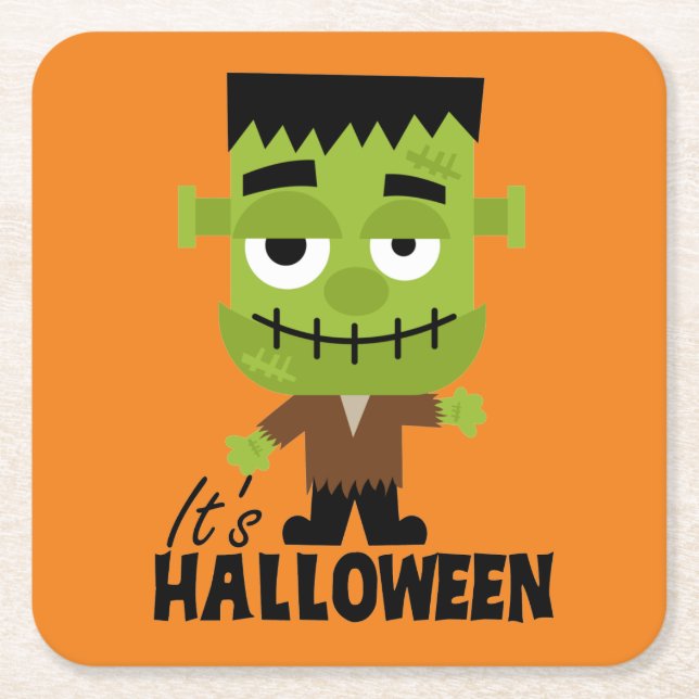 Dessous De Verre Carré Frankenstein C'est Halloween (Devant)