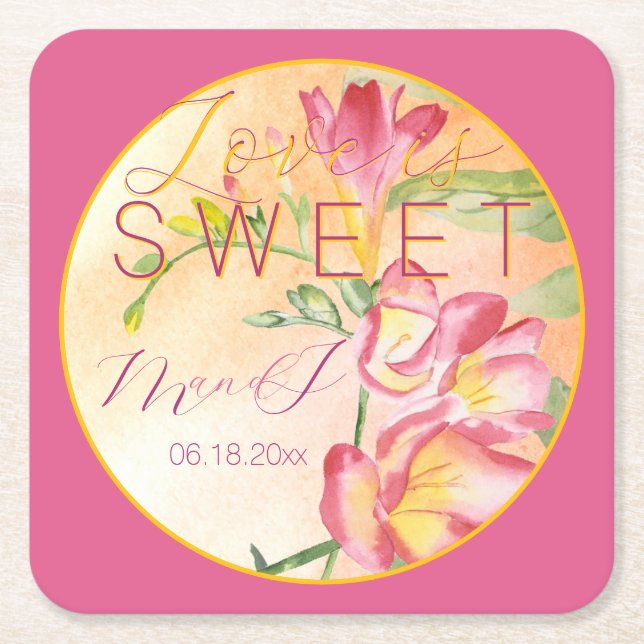 Dessous De Verre Carré Freesia Tropical Aquarelle L'amour est doux (Devant)