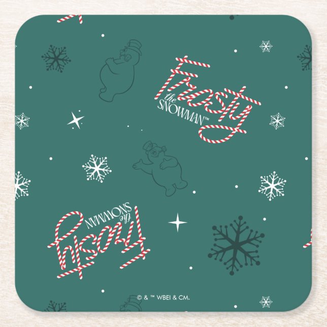 Dessous De Verre Carré Frosty Snowman Green Snowflake Motif (Devant)
