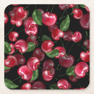Dessous De Verre Carré Fruit cerise sur noir