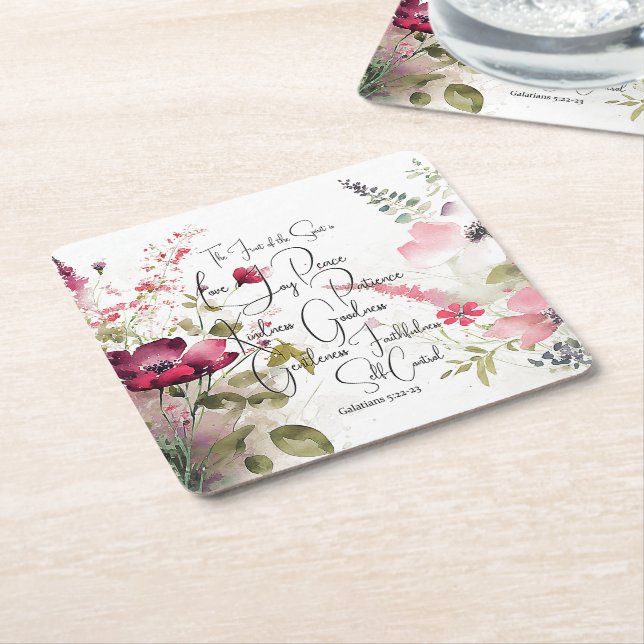 Dessous De Verre Carré Fruit de l'Esprit rose floral (Incliné)