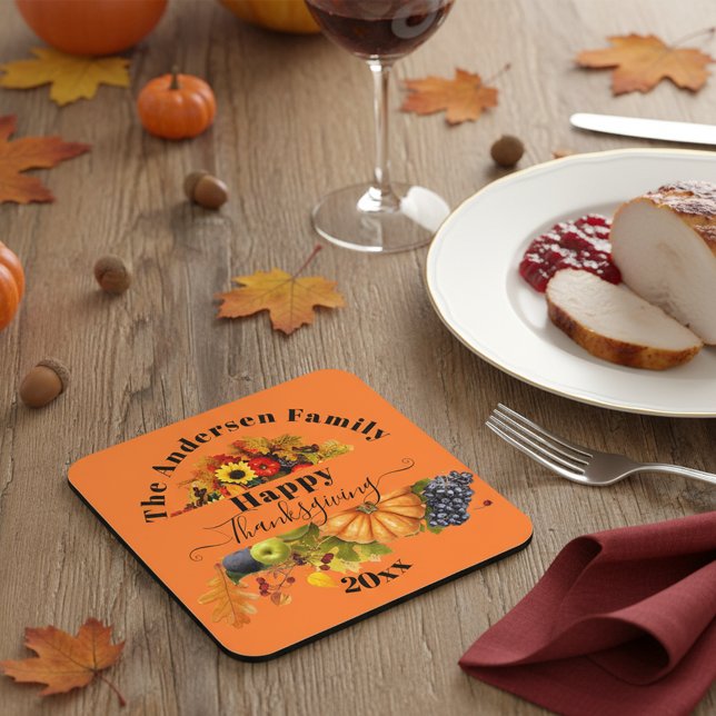 Dessous De Verre Carré Fruits D'Automne Fleurs Et Bon thanksgiving De Fol (Créateur téléchargé)