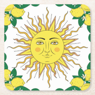 Dessous De Verre Carré Fruits de citron tropicaux, Face Soleil.