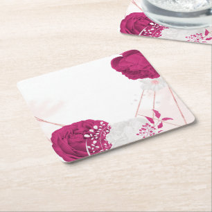 Dessous De Verre Carré fuchsia & blanc mariage floral