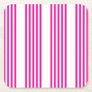 Dessous De Verre Carré Fuchsia et blanc cinq bandes motif