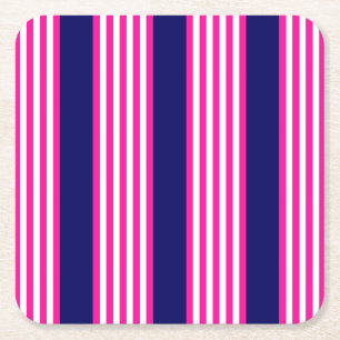 Dessous De Verre Carré Fuchsia et blanc cinq bandes motif avec bleu