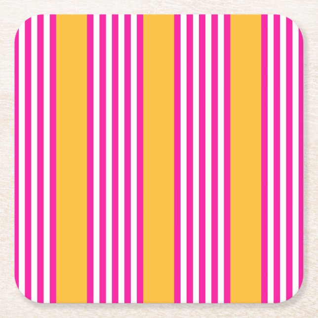 Dessous De Verre Carré Fuchsia et jaune cinq bandes motif (Devant)