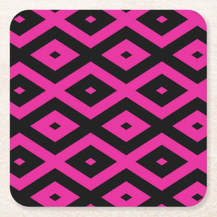 Dessous De Verre Carré Fuchsia et motif de diamants noirs