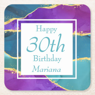 Dessous De Verre Carré Fuchsia Pink Turquoise Gold fête d'anniversaire