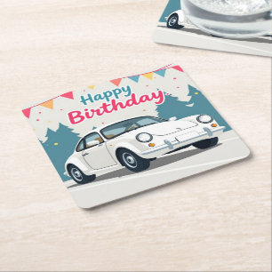 Dessous De Verre Carré Fun Auto-Thème Joyeux anniversaire
