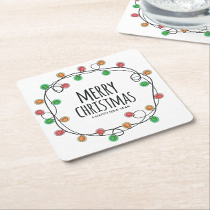 Dessous De Verre Carré Fun coloré Festive Lumières Joyeux Noël Fête