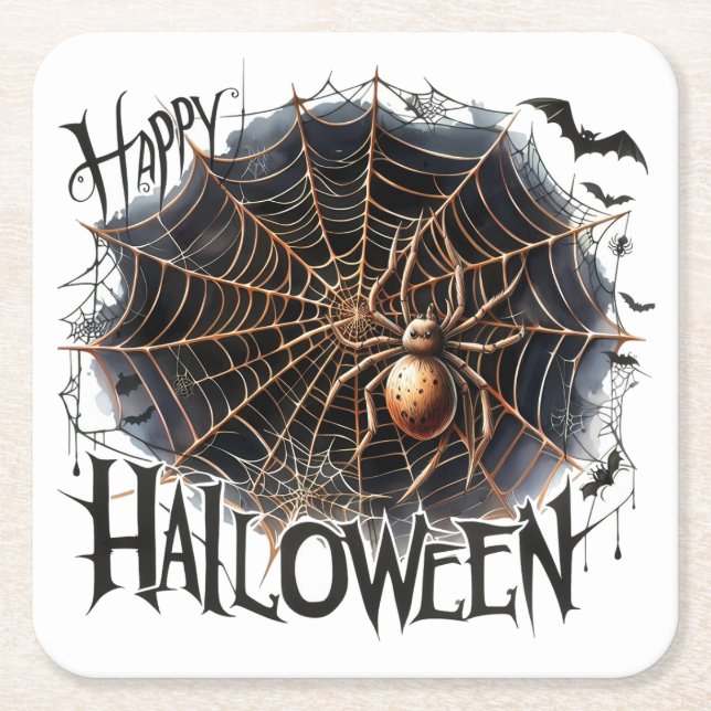 Dessous De Verre Carré Fun Éffrayant Spider Web Halloween Dessous de verr (Devant)