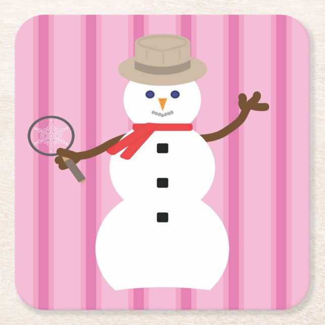 Dessous De Verre Carré Fun et Fancy Pink Snowman Inspecteur (Devant)