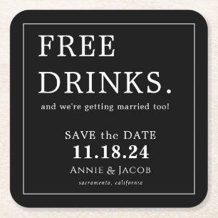 Dessous De Verre Carré Fun Free Drinks Enregistrer la date