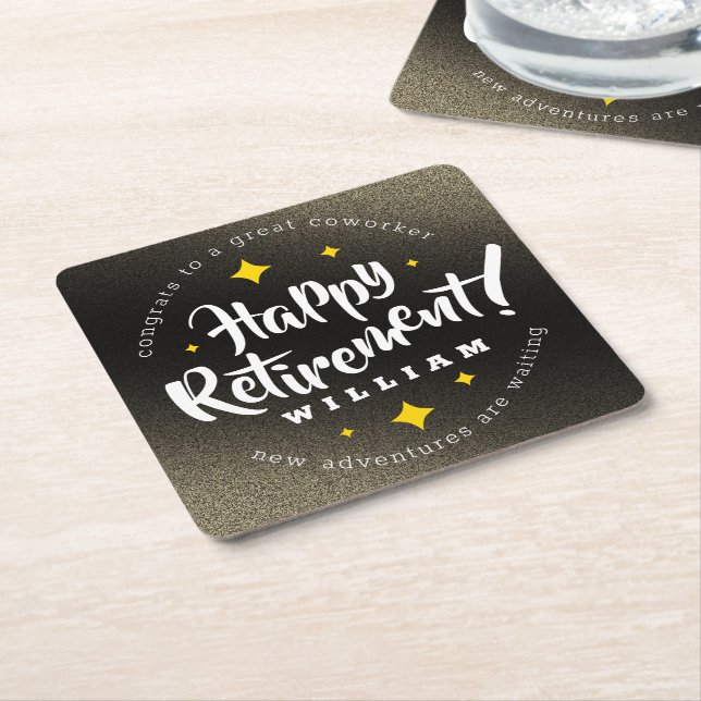 Dessous De Verre Carré Fun Gold Glitter Stars Retirement New Adventures (Incliné)