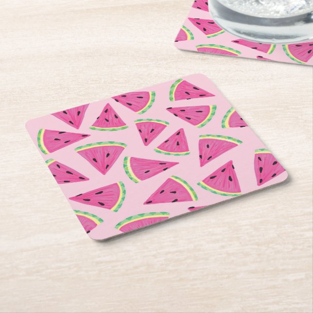 Dessous De Verre Carré Fun Pink Tropical Summer Watermelon motif (Incliné)