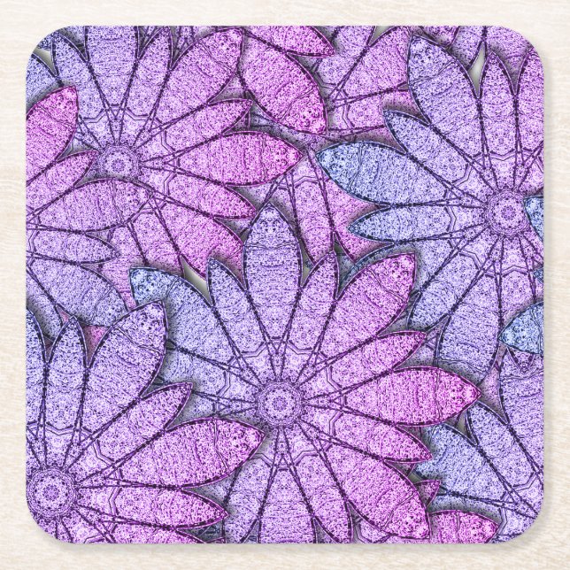 Dessous De Verre Carré Fun Purple Flowers (Devant)